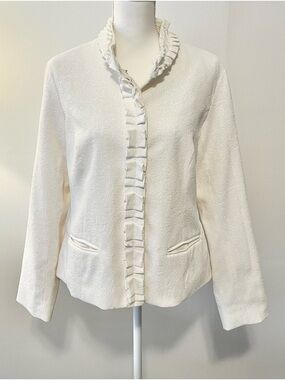 Chico’s Carmella Bouquet Corduroy Ruffle Neck Jacket Blazer in Off White. Sz 1=M